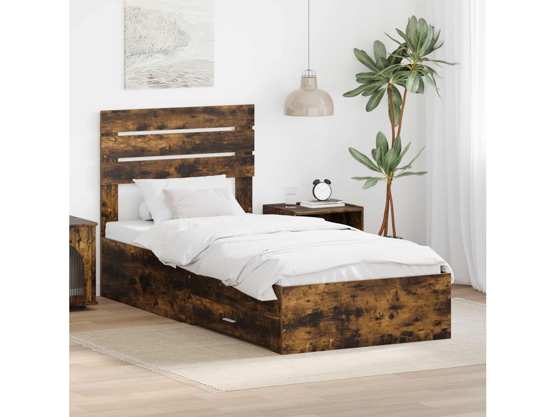 Vidaxl Estrutura Da Cama Com Gaveta Carvalho Defumado 90 X 190 Cm