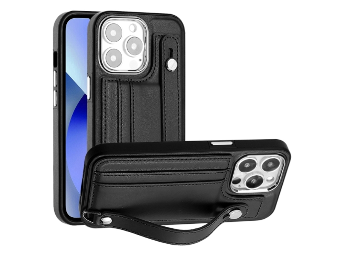 Capa Mobile Phone Cases Shockproof With Wrist para iPhone 13 Pro Pele Castanho
