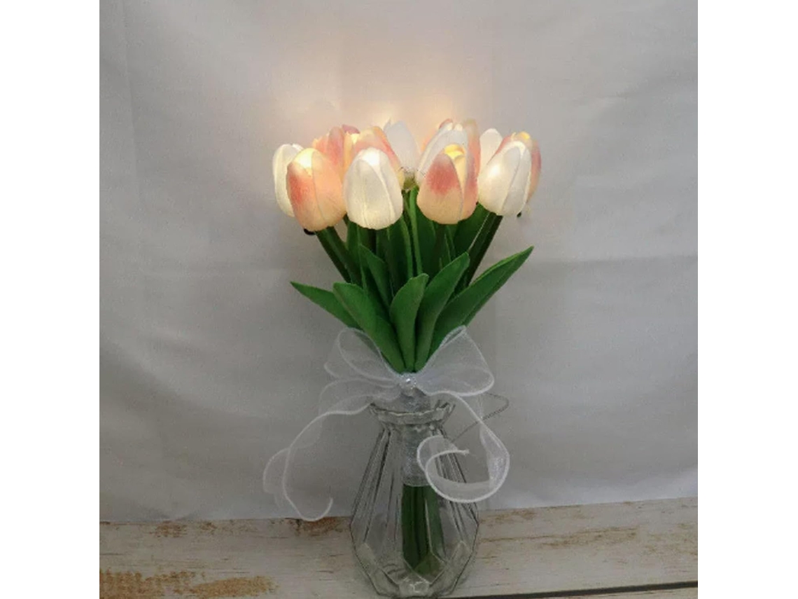 Luminária Noturna Decorativa De Tulipa Com Vaso Decoração Floral Para