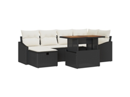 Conjunto 7 De Sofá De Jardim Com Com Almofadas Vidaxl Preto Em Rattan Poliéster