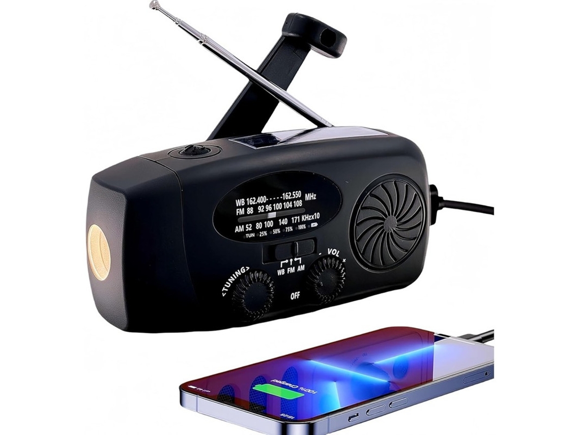 Rádio Solar, Rádio Am/fm Noaa Com Manivela, Lanterna Autoalimentada Com Alarme Sos, 2000 Mah Yizhood (preto)