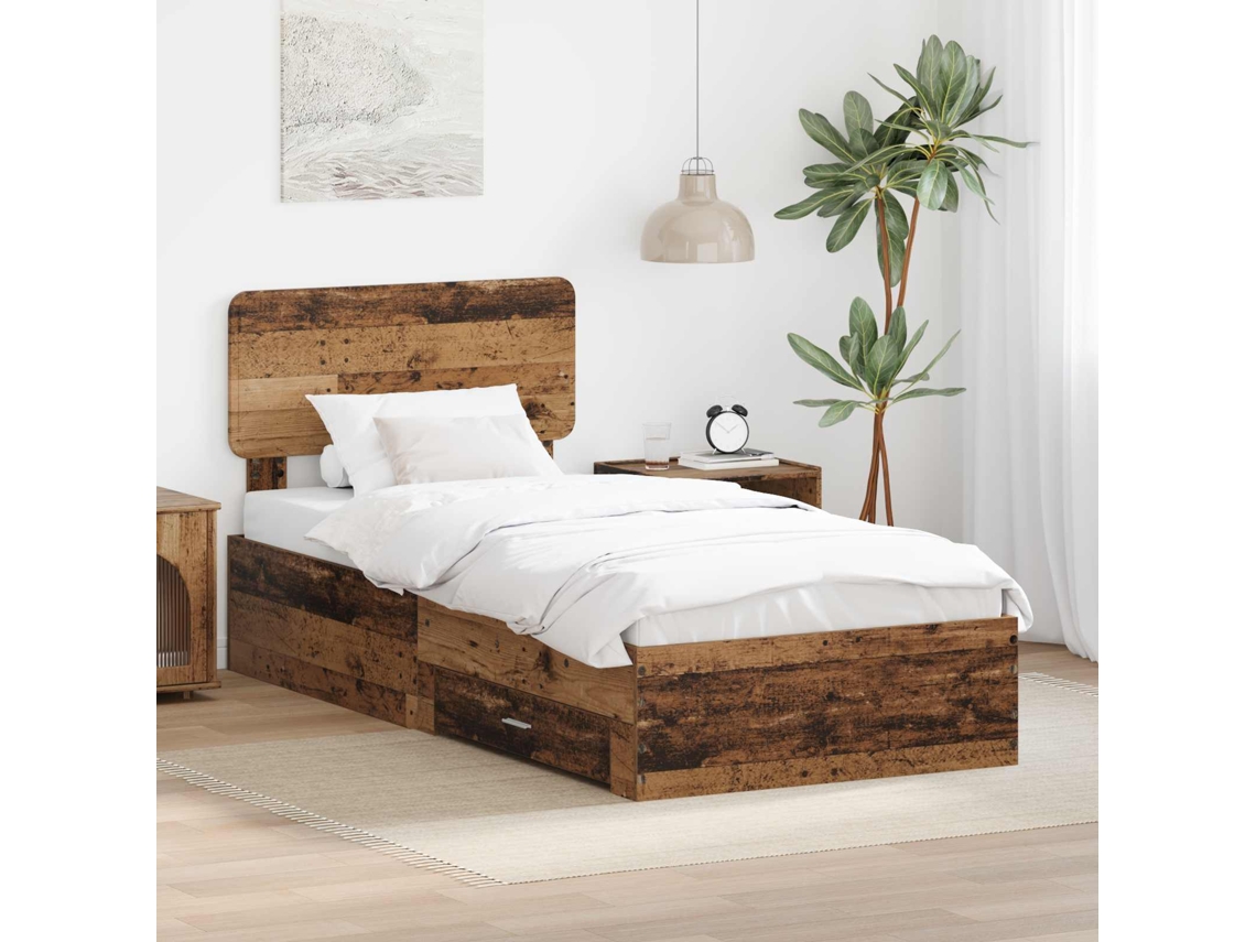 Vidaxl Estrutura Da Cama Com Gaveta Madeira Antiga 100 X 200 Cm