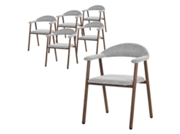 Conjunto de 6 Cadeiras de Jantar ML DESIGN com Braços e Encosto Estofados Tecido Cinza | ML-DESIGN