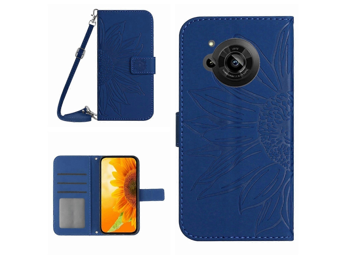 Capa De Couro Flip Com Estampa De Flor De Sol E Cordão Para Sharp Aquos R7/p7 Skin Feel