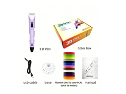 Caneta De Impressão 3d Infantil Com Tela Lcd,temperatura/velocidade Ajustáveis, 3m X 12 Cores Filamentos, Roxo Digitallab