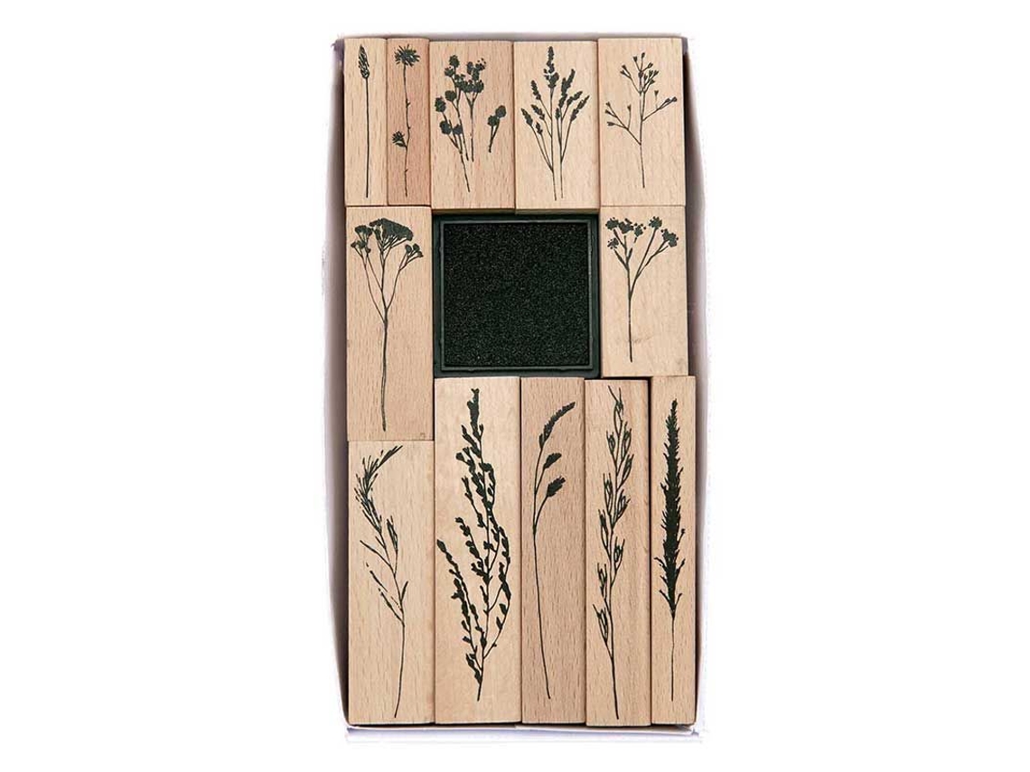 12 sellos de madera - Flores y hierba