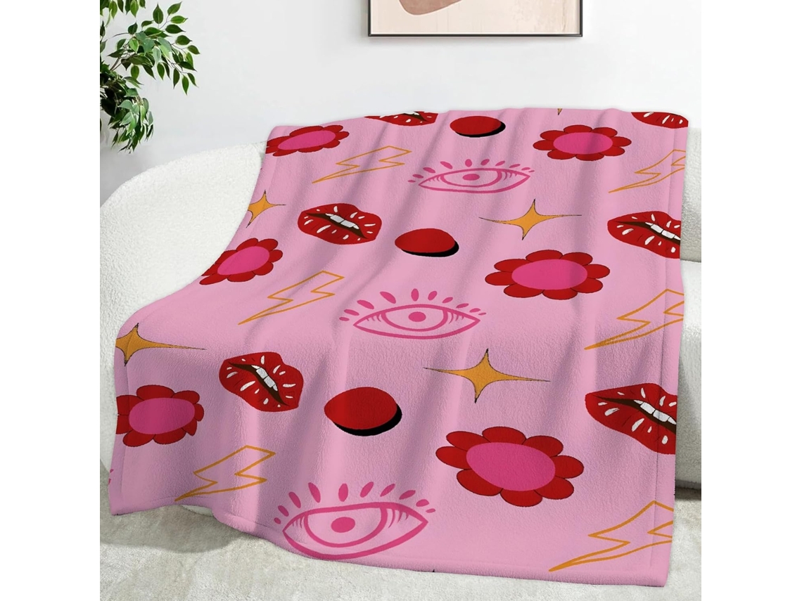 Manta com Estampa de Lábios 100x130 Cm Multifuncional Macia e Aconchegante em Flanela Ideal para Cama Escritór