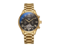 Relógio de pulso masculino Nary, elegante, para negócios, luminoso, com calendário, à prova d'água, nas cores dourado e preto.