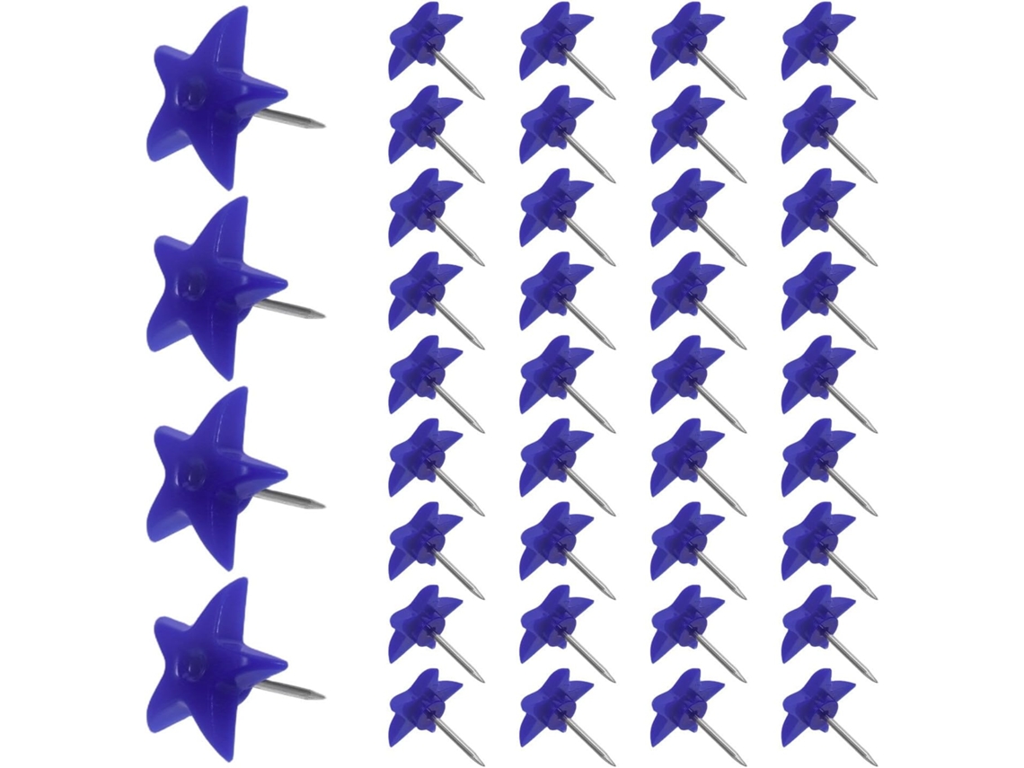 Conjunto De 50 Peças Prendedores Em Formato Estrela, Em Plástico E Metal, Na Cor Azul, Para Quadros De Cortiça E Placas