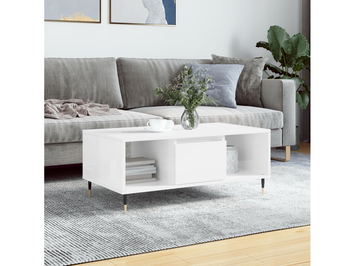 Vidaxl Mesa De Centro 90x50x36,5 Cm Derivados Madeira Branco Brilhante