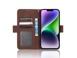 Capa Para Iphone 14 Plus Pele Sintética Anti-riscos Com Porta-cartões Castanho