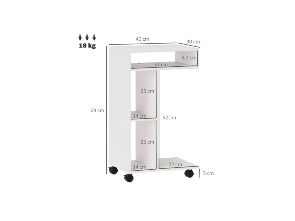 Mesa Auxiliar Com Rodas, Prateleiras E Design Moderno Para Sala De Estar Ou Quarto Branco Liptaptyn
