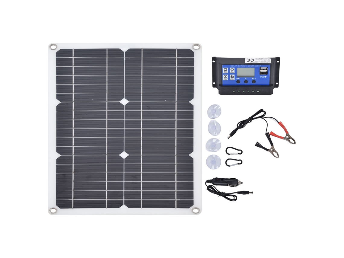 Painel solar de 20 W com duas portas USB, equipado com um controlador solar portátil multifuncional de 30 A.