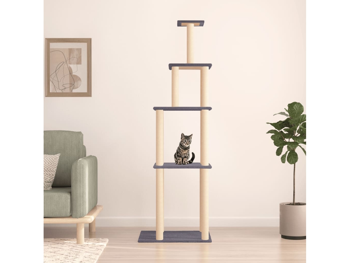 Vidaxl Árvore P/ Gatos C/ Postes Arranhadores Sisal 183cm Cinza-escuro