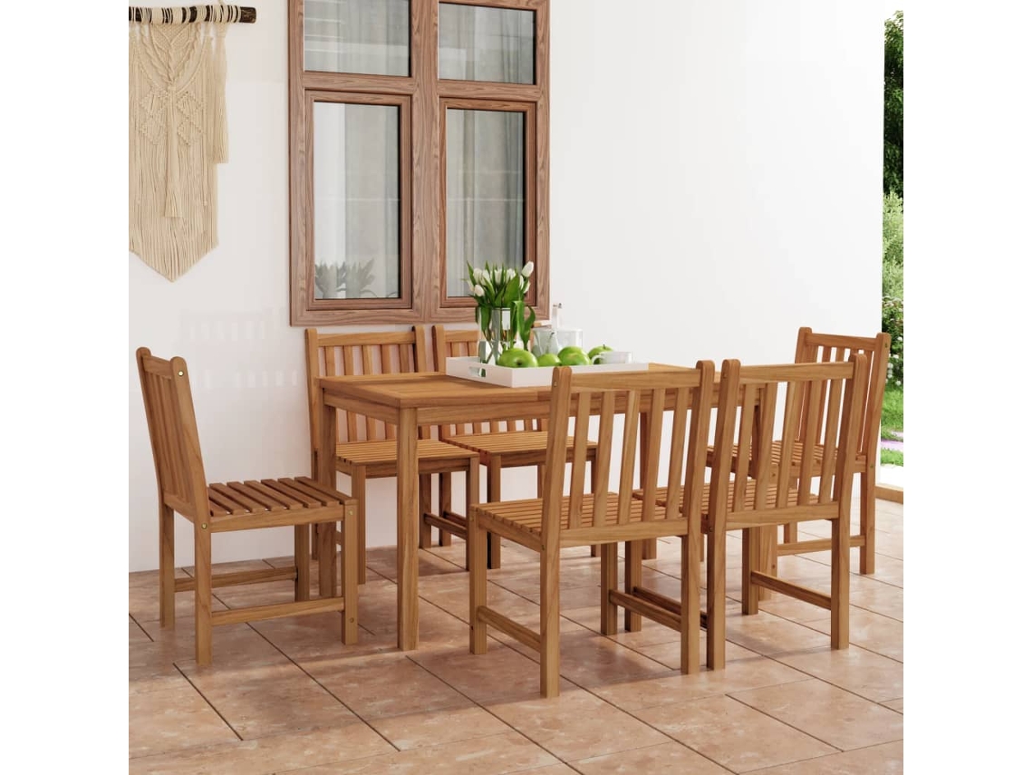 Pcs Conjunto De Jantar Para Jardim Madeira De Teca Maciça Dkd Home Decor