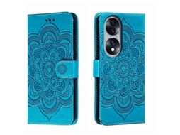 Capa De Couro Para Celular For Honor 70 Com Estampa De Mandala Do Sol Em Relevo