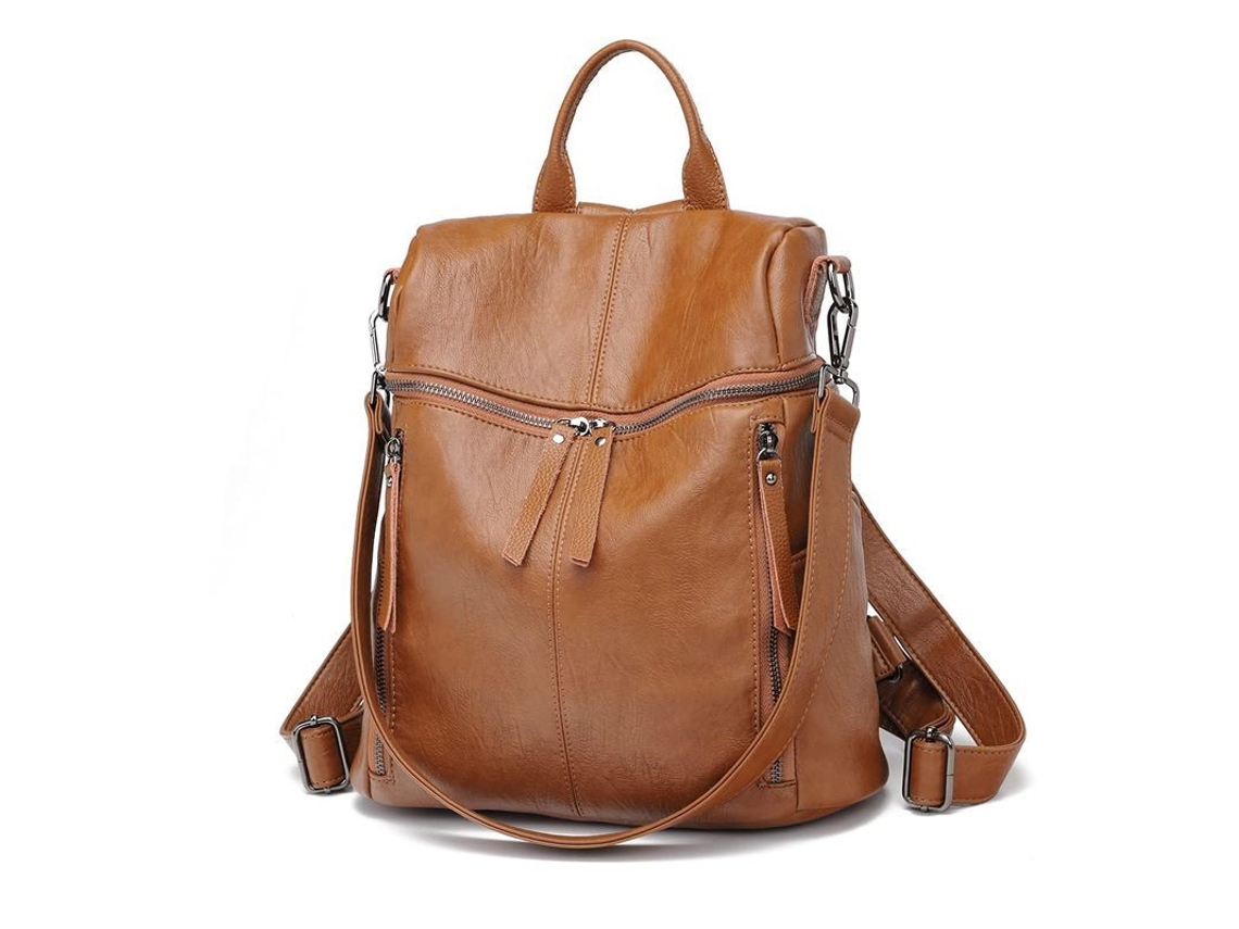 2026 mochila de Couro Pu para Mulher, Leve, Grande Capacidade e Multipockets, Marrom