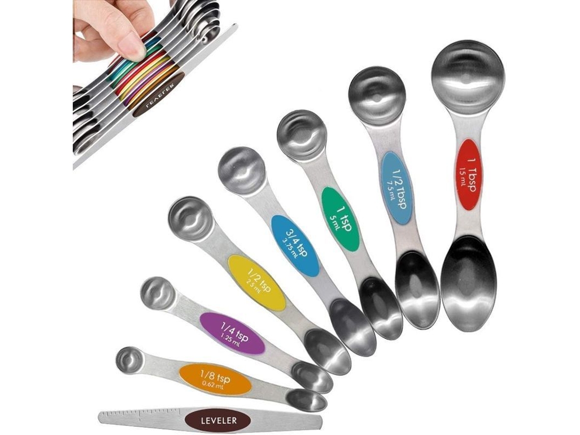 Conjunto de 8 colheres de medição de aço inoxidável para ingredientes secos e líquidos