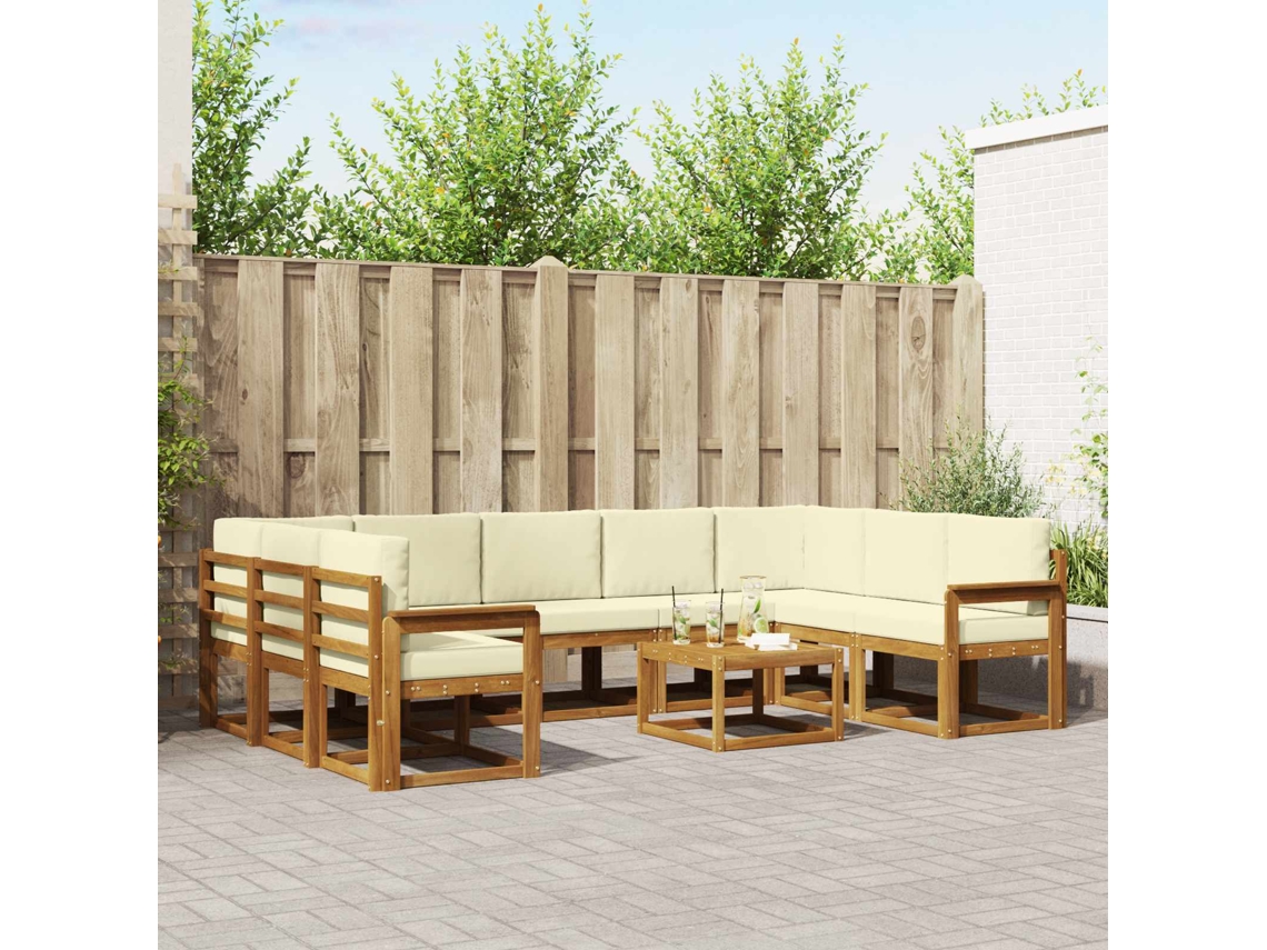 Vidaxl Conjunto De Sofás Para Exterior 10 Unid. Natural E Creme