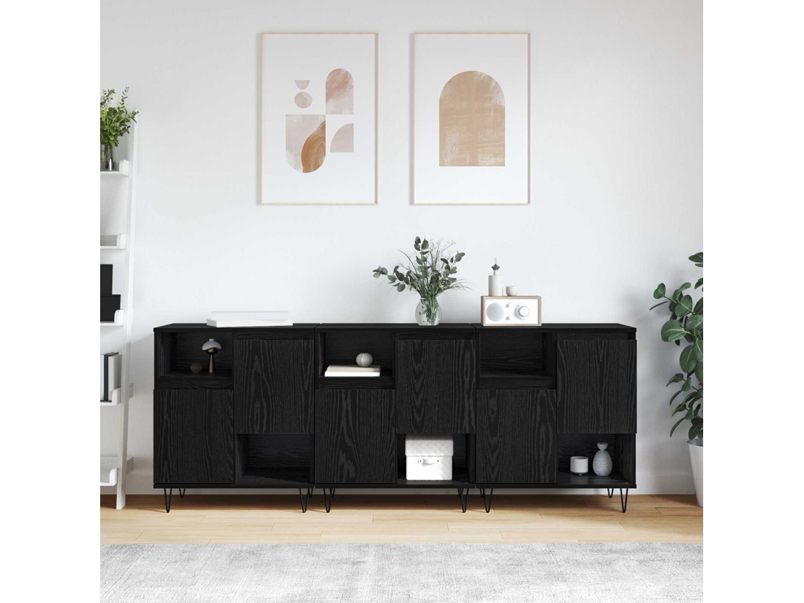 Vidaxl Buffet 3 Unid. Carvalho Preto 60 X 35 X 70 Cm