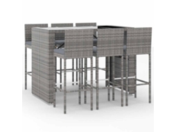 Conjunto 7 de bar p/ jardim c/ almofadões VIDAXL vime PE cinzento