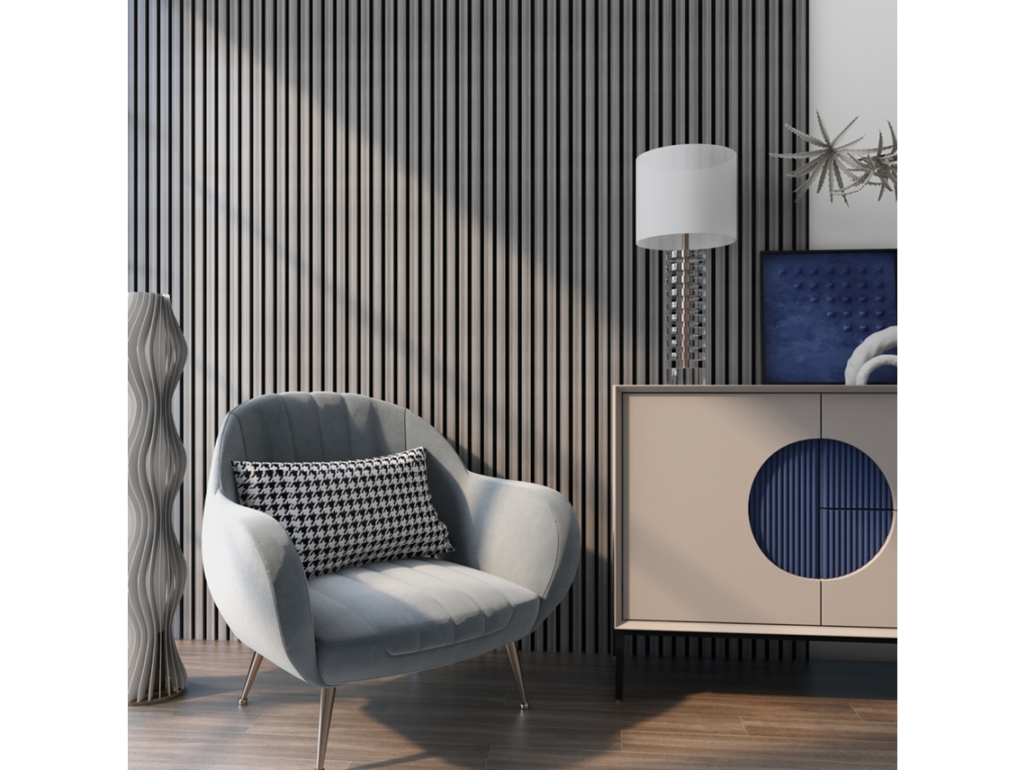 Conjunto de 16 Painéis Acústicos de Parede Vang em MDF e Feltro 120 x 60 x 2 cm (11,52 m²) - Carvalho Cinzento [NEU.HOLZ]