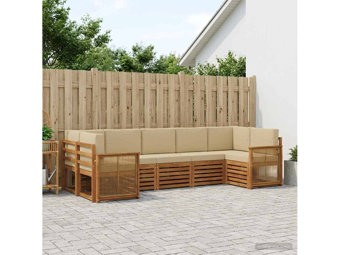 Vidaxl Conjunto De Sofá Sectional Com Almofada 6 Pcs Natural