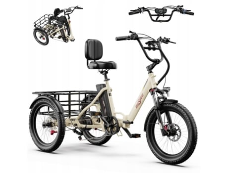 Triciclo Elétrico Onesport Ot30 Pro, Motor De 500 W, Bateria De 48 V 18 Ah, Pneus De 20 Polegadas, Dobrável, Com Marcha À Ré, Freios A Disco