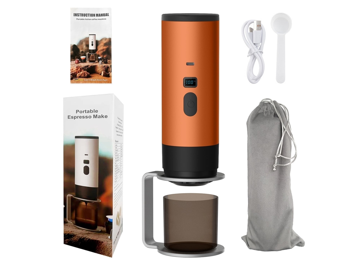 CAFETEIRA PORTÁTIL CZHHMART Design 3 em 1 autoaquecível, compatível com pó e cápsulas, com suporte, laranja
