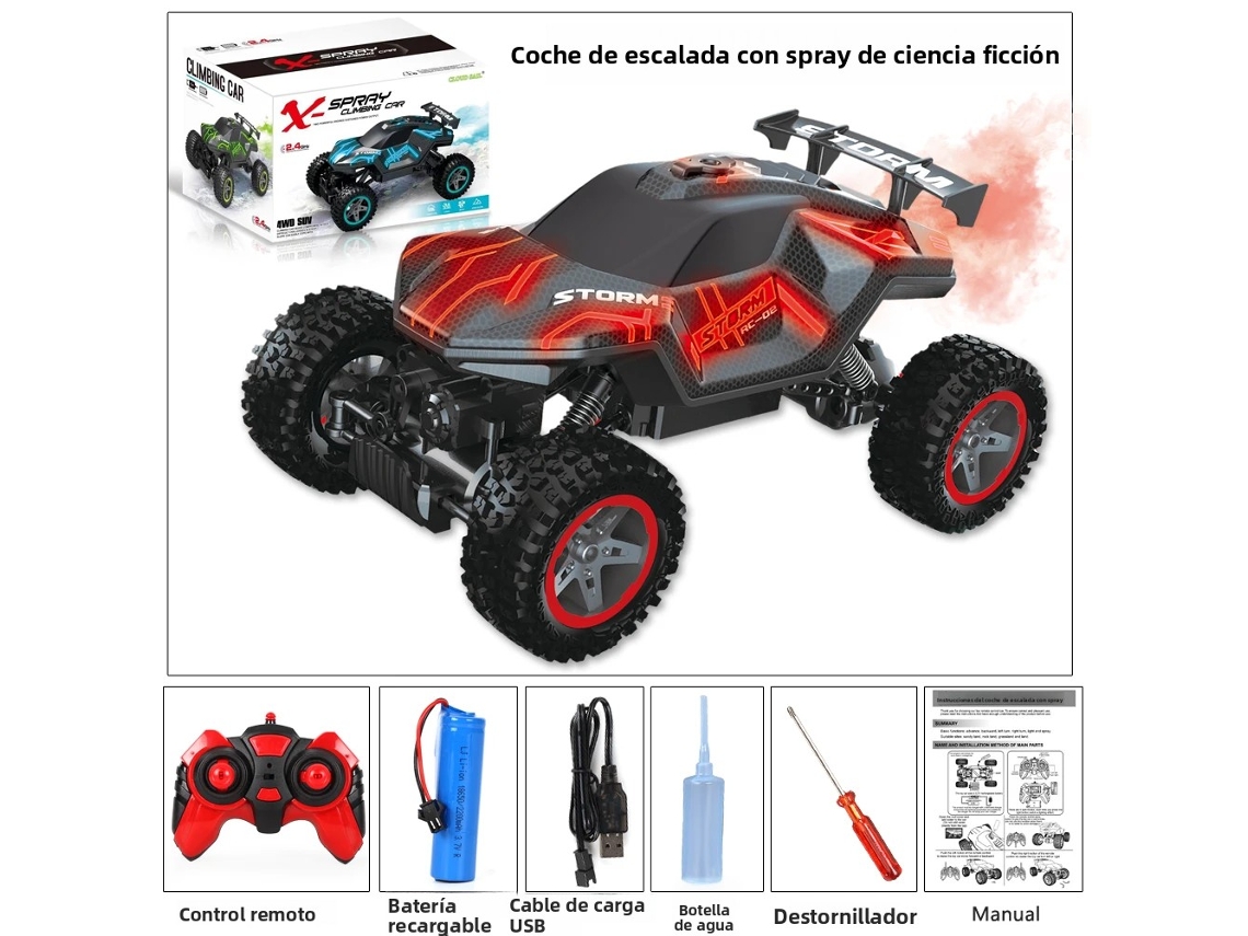 (vermelho) Carro 4x4 Com Controle Remoto 2.4g, Com Luzes Legais E Função De Jato De Água, Feito De Metal E Plástico, Inclui Bateria.