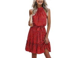 Vestido Halter Bóhemio Estampado Floral Ou Pontos Com Cinto Ajustável Tamanhos S A Xxl Pontinhos Vermelhos