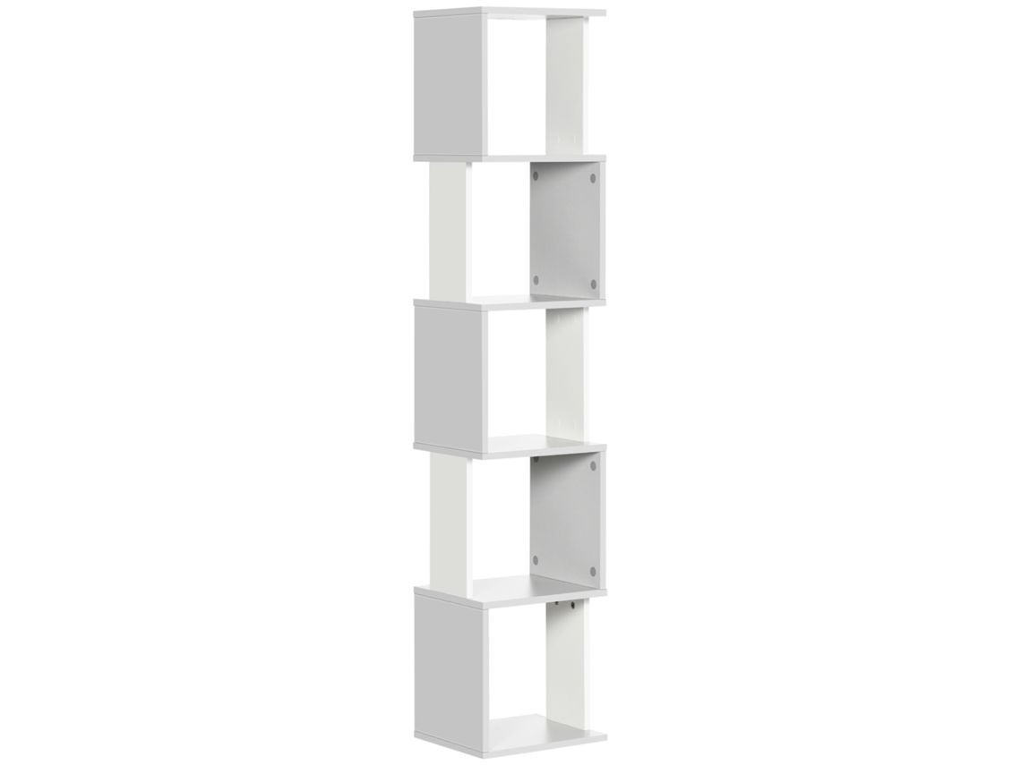 Estante em Formato de S Estante com 5 Prateleiras para Sala de Estar, Escritório 33x28x161 Cm Branco e Cinza Ge