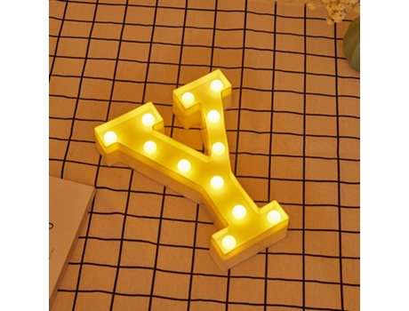 Letra do diodo emissor de luz Y iluminada com luz branca quente, altura 22cm, operado por bateria 2*AA