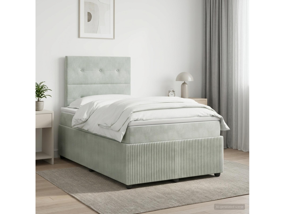 Vidaxl Cama Box Spring Com Colchão Cinzento-claro 120 X 200 Cm Veludo
