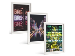 Conjunto De Pinturas Letras De Neon, Rio Em Noite Espelharte (3 Peças 40x60 Cm)