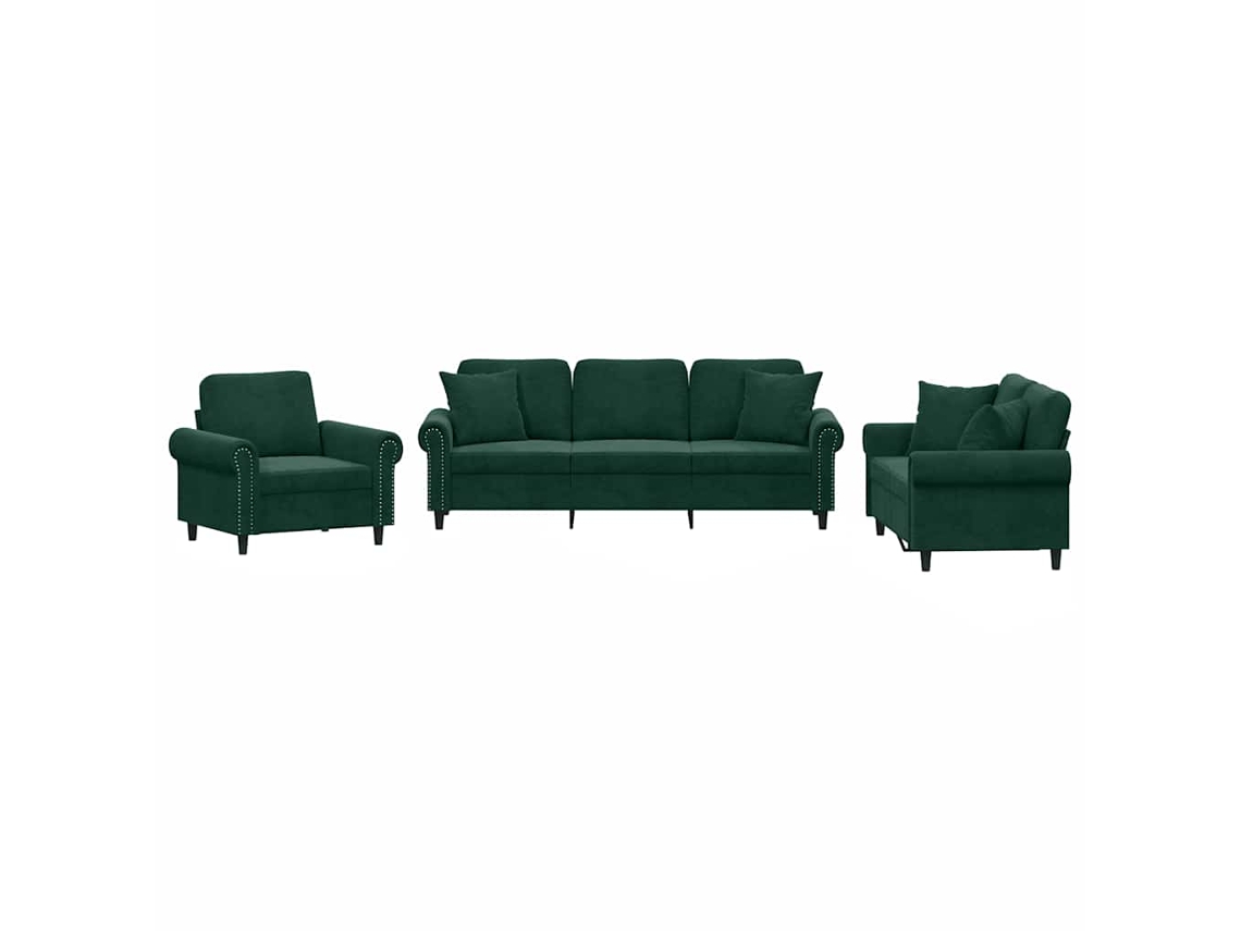 Maison Exclusive - 3 Pcs Conjunto De Sofás Com Almofadas Veludo Verde-escuro