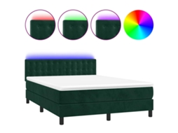 Cama Box Spring com Colchão LED Veludo Verde Escuro MAISON EXCLUSIVE (140x200 cm)