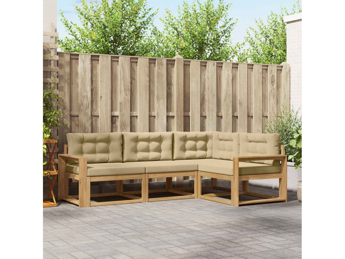 Vidaxl Conjunto De Sofás Para Exterior 3 Unid. Branco E Bege Poliéster