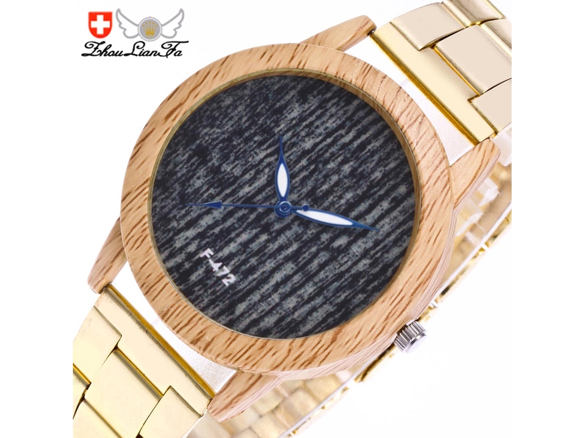 Relógio de pulso elegante em aço dourado com mecanismo de quartzo para homens e mulheres.