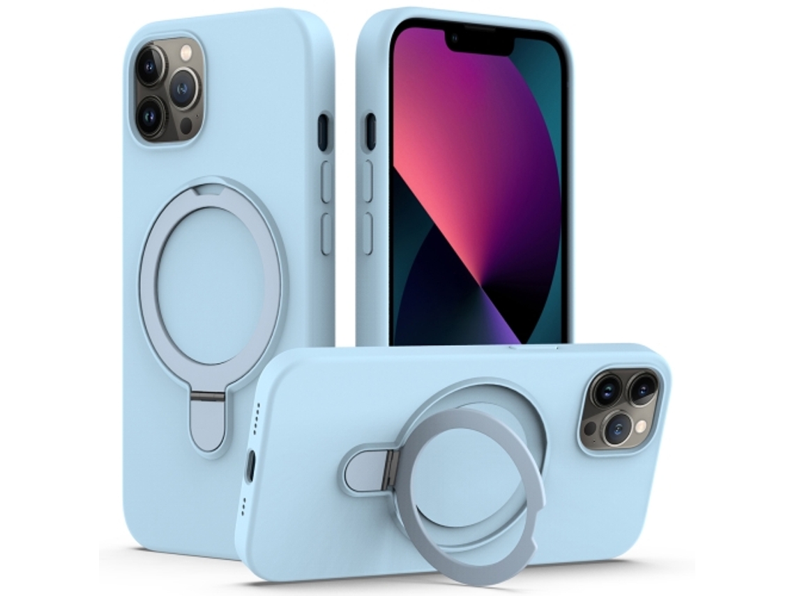 Capa Mobile Phone Cases Magsafe Liquid With Ring para iPhone 12 Pro Silicone Magnética Azul