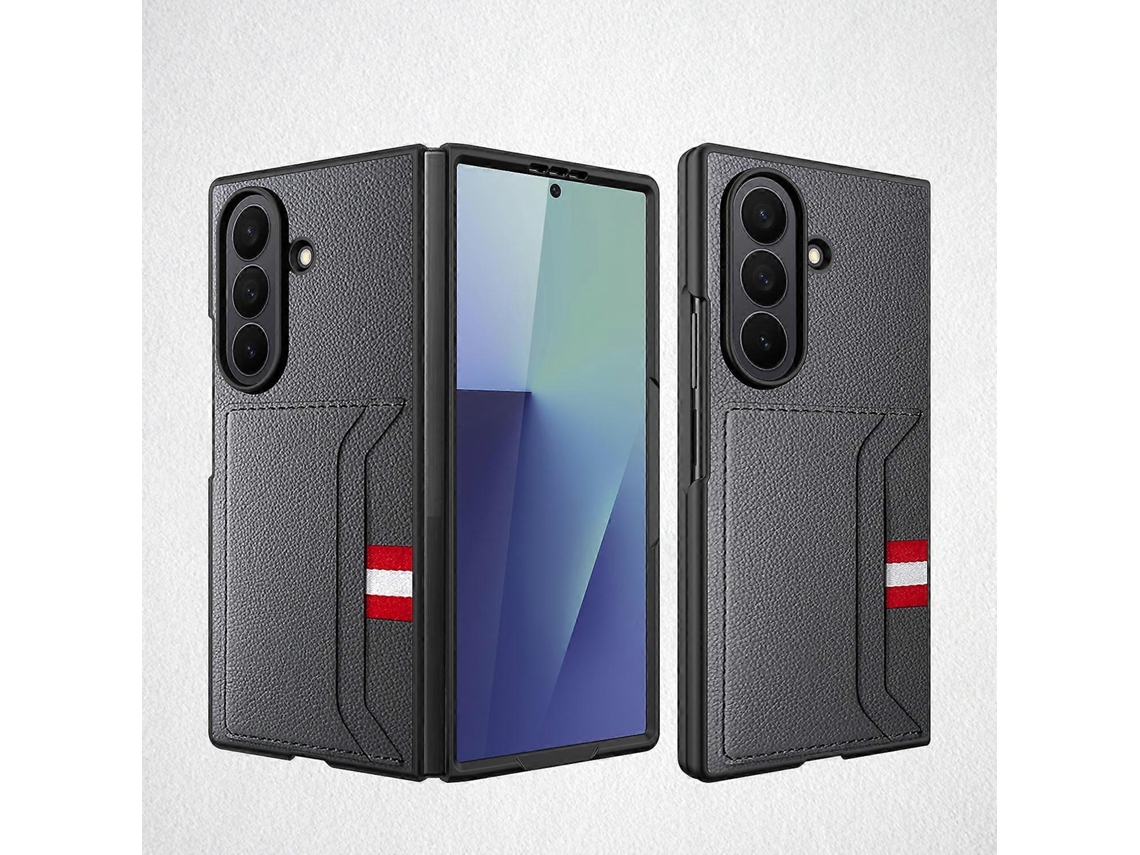 Capa Para Celular Samsung Galaxy Z Fold7 5g Com Estampa De Lichia, Compartimento Para Cartão Integrado E Adesivo.