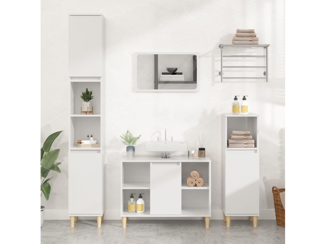 Vidaxl Móvel P/ Lavatório 80x33x60 Cm Deriv. Madeira Branco Brilhante