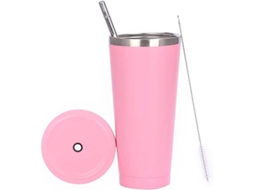 Rebe-Cuta De Acero De Acero Con Vaco, Tampa Aireme Y Palha, 500ml, Cor Rosa Gris Luz