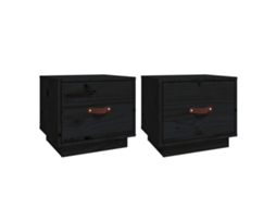 Bedside Cabinet, Bedside Cabinets Vidaxl Preto Madeira De Pinho (n/a)