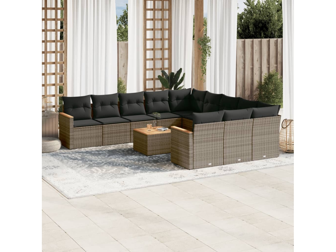 12 Pcs Conjunto De Sofá Jardim C/ Almofadões Vime Pe Cinza Dkd Home Decor