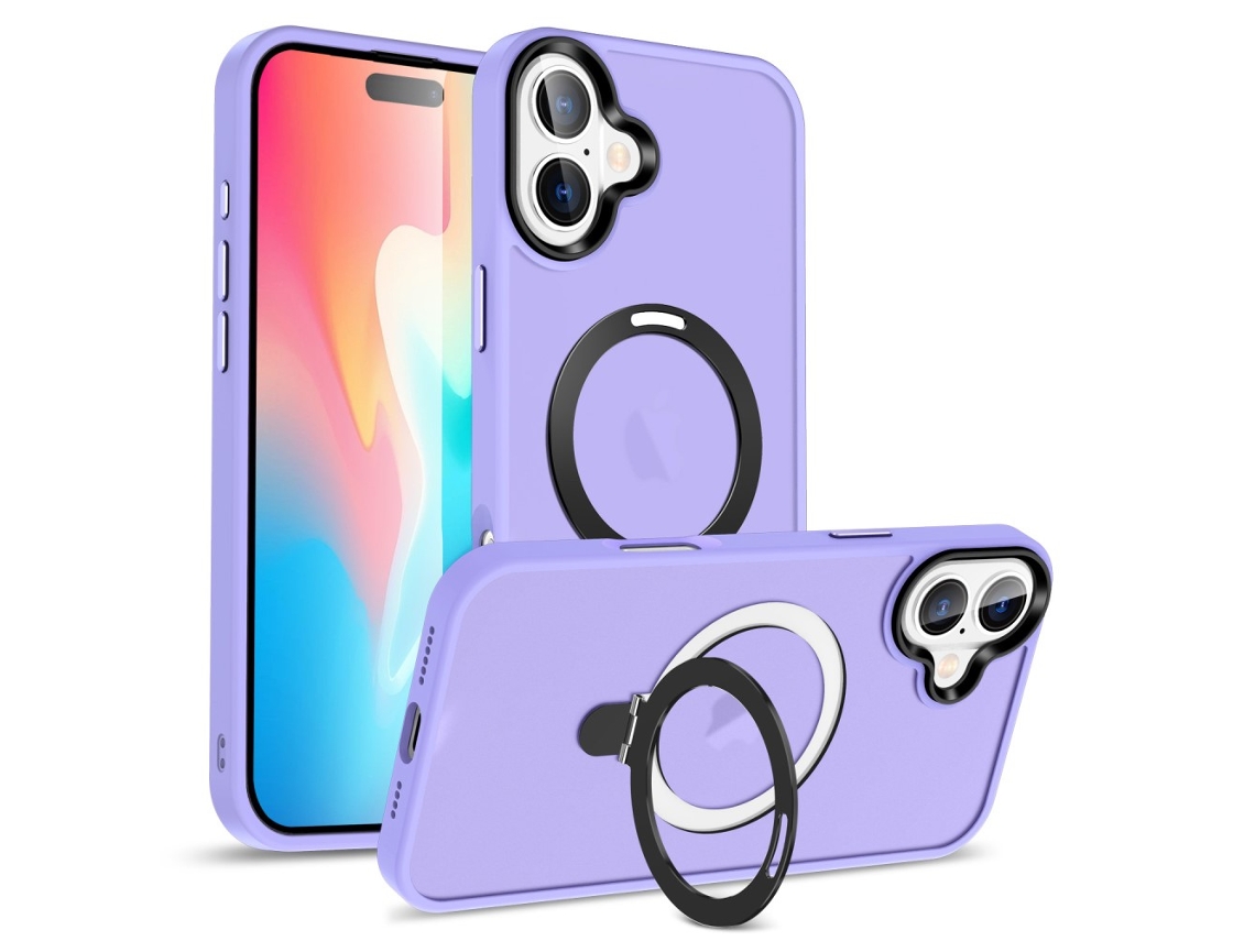 Casa Em Tpu Com Suporte, Compatível Com Magsafe Para Apple Iphone 16 Roxo