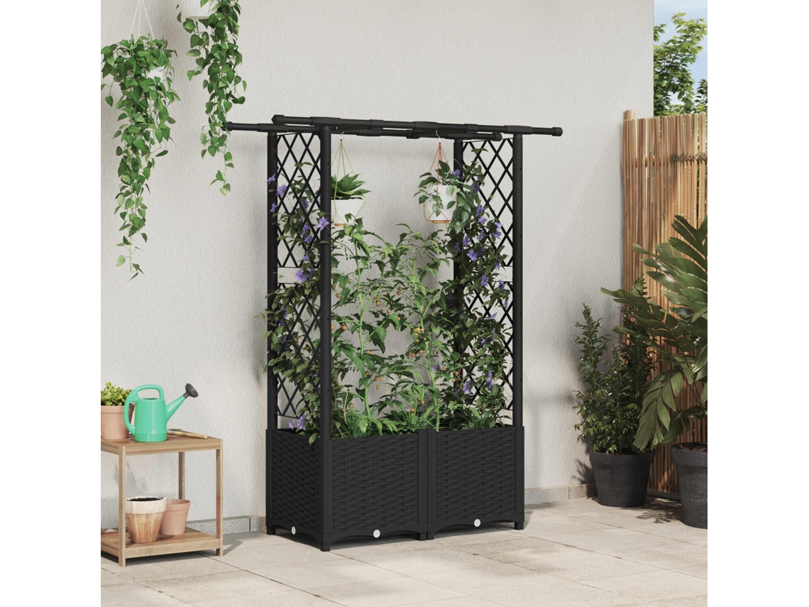 Vidaxl Cama Elevada Com Treliça E Telhado Preto 124,5 X 40 X 136 Cm Pp