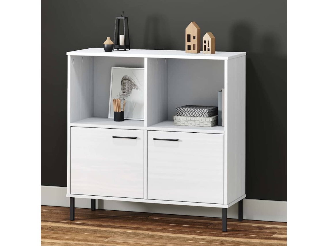 Vidaxl Estante C/ Pernas Metal 90x35x90,5cm Madeira Maciça Oslo Branco