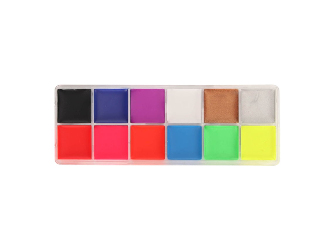 Paleta De Pintura Facial E Corporal Profissional 12 Cores Fluorescentes Vibrantes Impermeáveis Para Festa