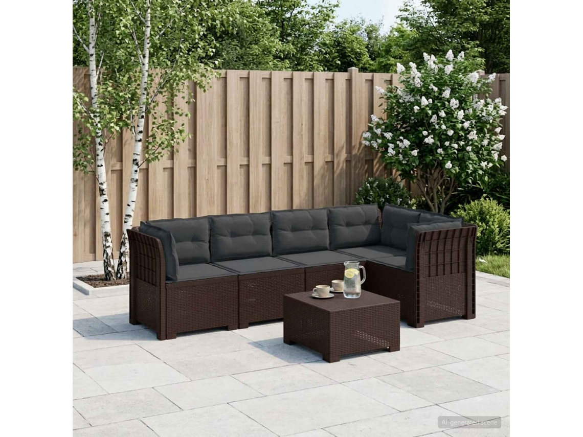 Vidaxl Sofá De Jardim De 5 Pessoas Com Almofadas Visual De Rattan Pp